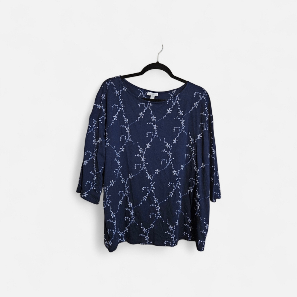 J. Jill Navy Floral Blouse – Women’s Large (New Without Tags)